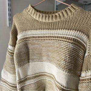 Indigo Luna Knit Beige Sweater with Balloon Sleeves